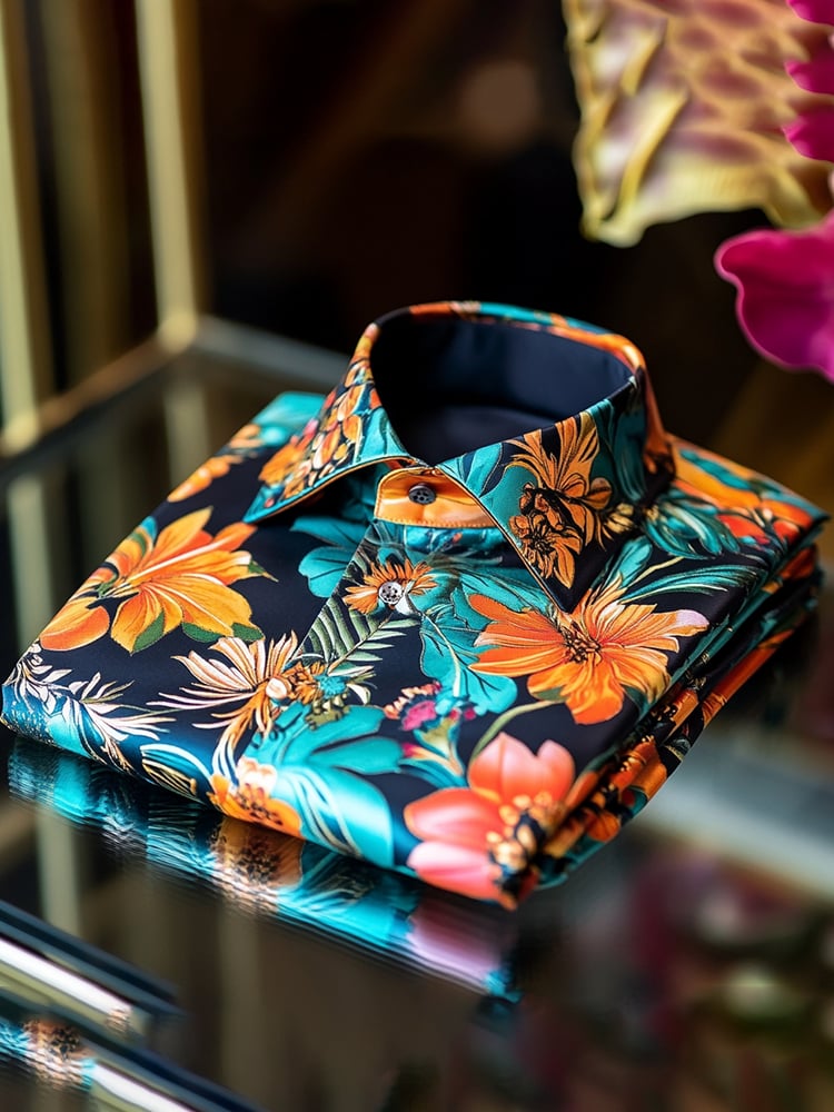 Men's Satin Luxe Print Short Sleeve Button Shirt