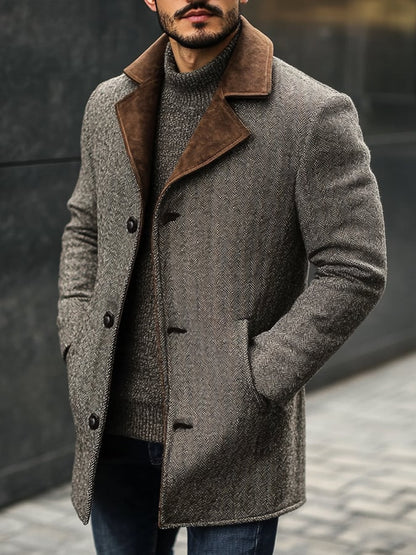 Men's Fashion Herringbone Pattern Suede Suit Windbreaker Jacket