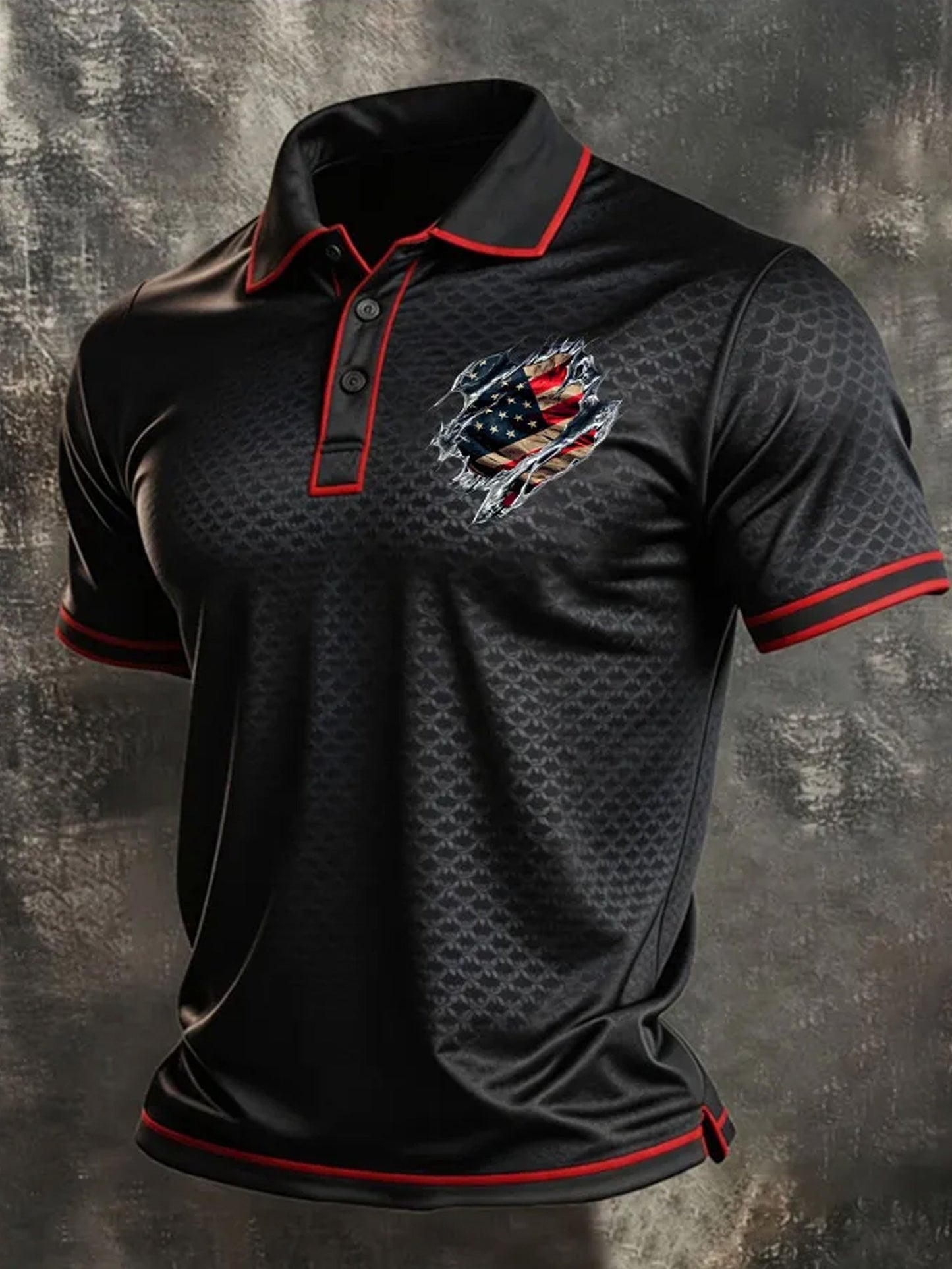 Men's American Flag Print Polo Shirt
