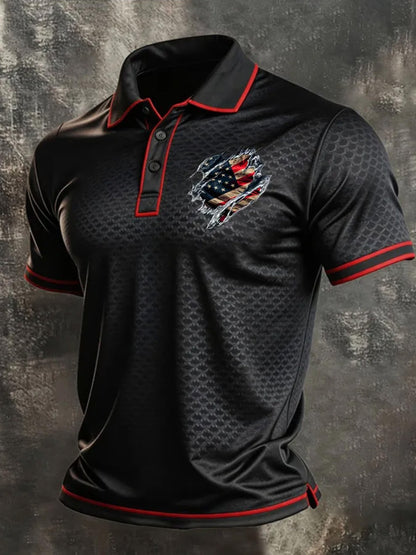 Men's American Flag Print Polo Shirt