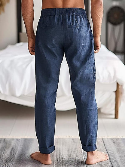 Men's Drawstring Elastic Waist Straight Comfortable And Breathable Outdoor Vacation Beach Vacation Casual Pants