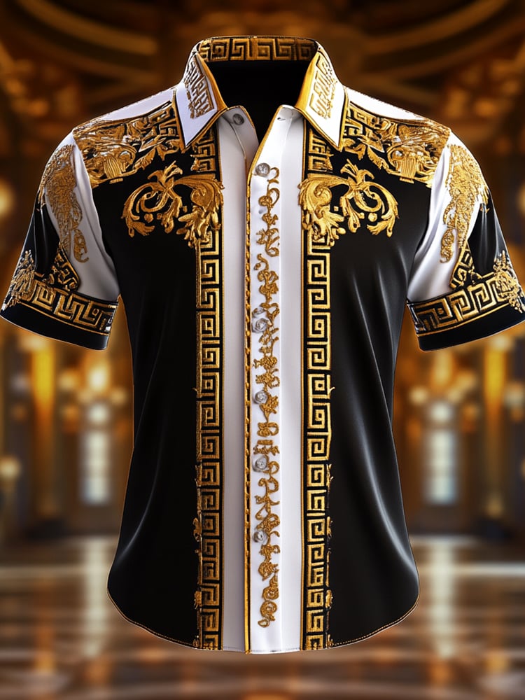 Men's Satin Luxe Print Short Sleeve Button Shirt