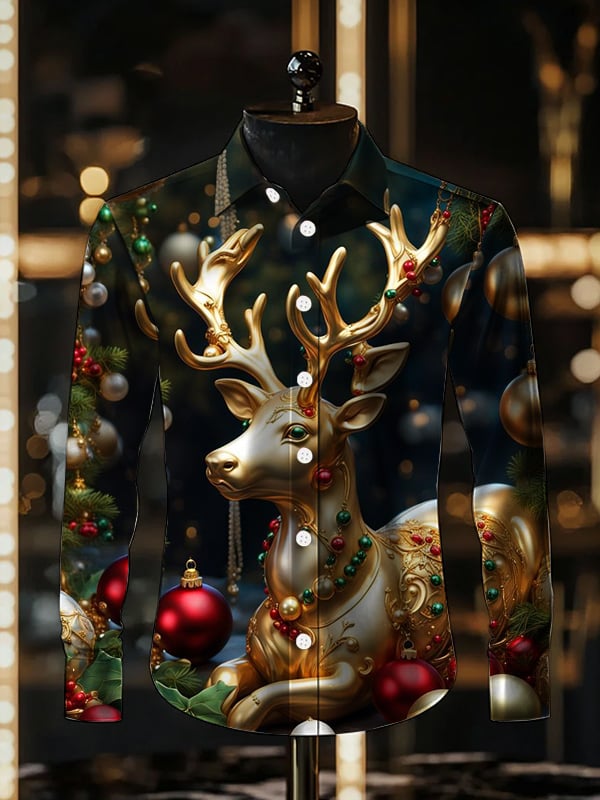 Men's Satin Luxury Christmas Long Sleeve Shirt