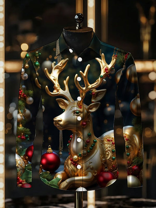 Men's Satin Luxury Christmas Long Sleeve Shirt