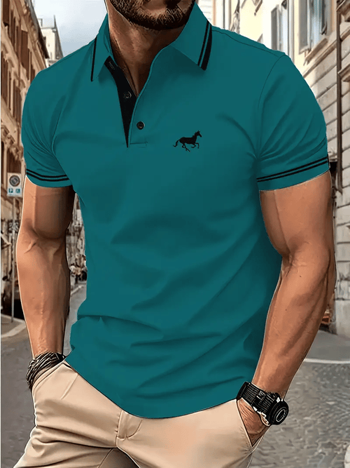 Men's Classic Business Logo Button Short Sleeve Polo Shirt