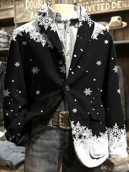 Men's Retro Christmas Art Print Corduroy Casual Jacket