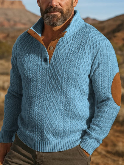 Men's Stand Collar Long Sleeve Casual Outdoor Sweatshirt Jacquard Sweater