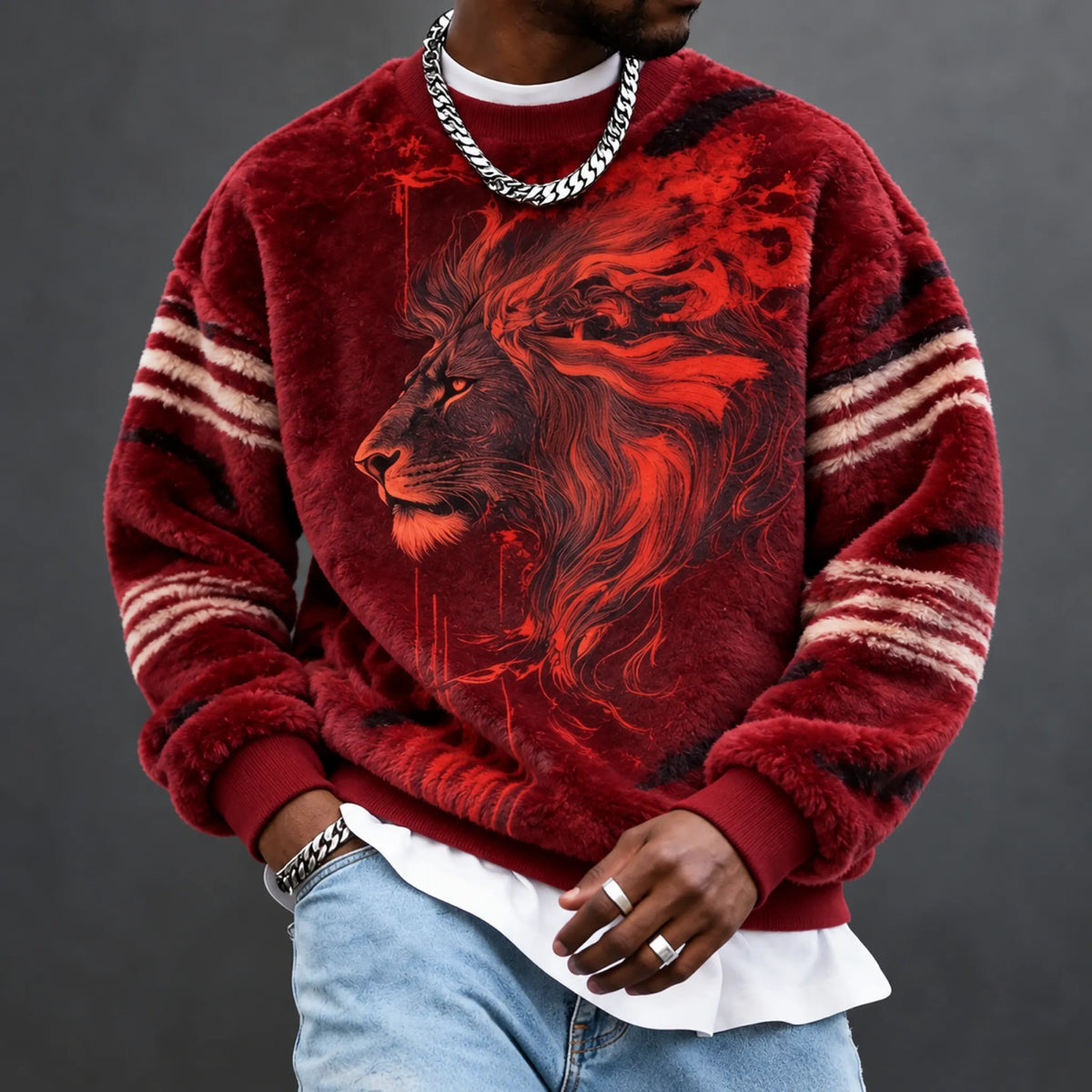 Men's Red Printed Crewneck Sweatshirt