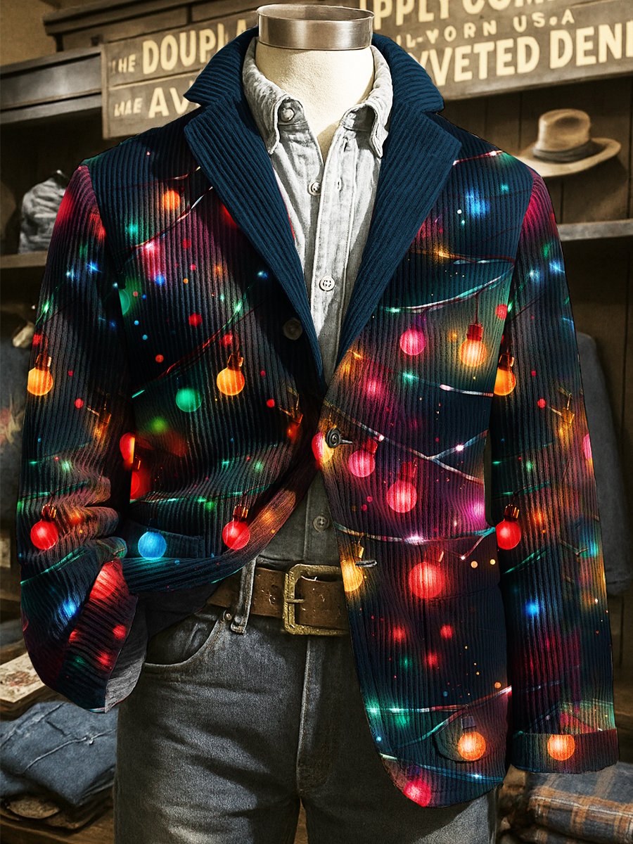Men's Corduroy Christmas Lights Lapel Suit Jacket