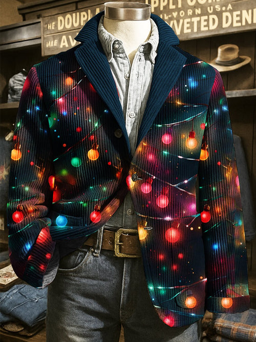 Men's Corduroy Christmas Lights Lapel Suit Jacket