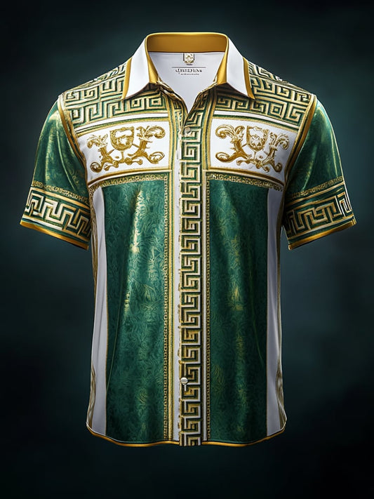 Men's Satin Luxe Print Short Sleeve Button Shirt