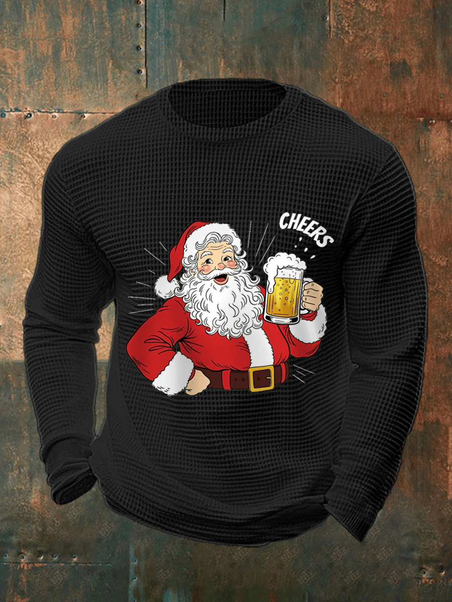 Men's Merry Christmas Santa Claus Printed Casual Long-Sleeved Top