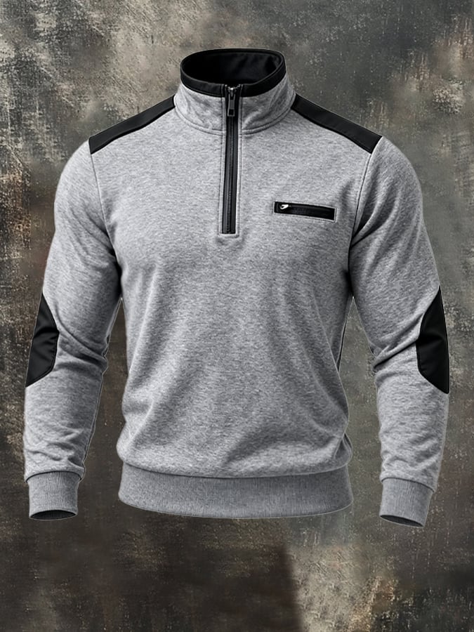 Men's Retro Contrast Color Comfort Zip-Up Sweatshirt
