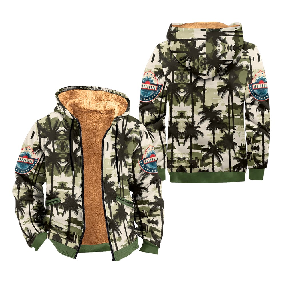 Men's Retro Western Style Coconut Tree Camouflage Fleece Jacket