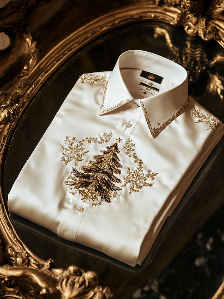 Men's Business Christmas Tree Snowflake Christmas Long Sleeve Shirt
