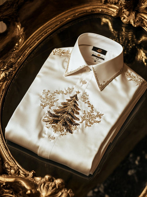 Men's Business Christmas Tree Snowflake Christmas Long Sleeve Shirt