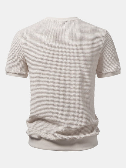 Short-Sleeve Waffle Ribbed Hem T-Shirt
