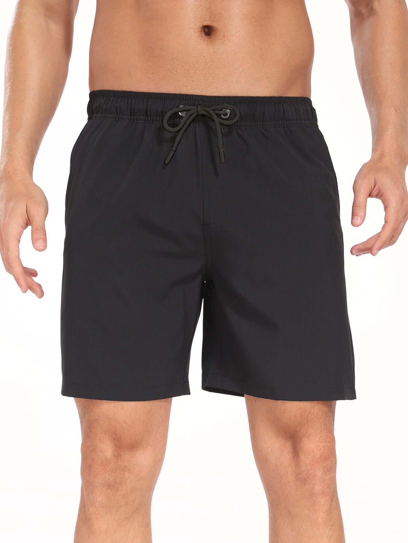 2 In 1 Solid Color Drawstring Swim Shorts