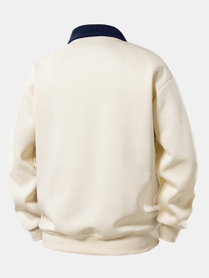 Relax Fit Ghost Drinking Coffee Print Contrast Polo Sweatshirt & Straight Leg Pleated Pintuck Sweatpants