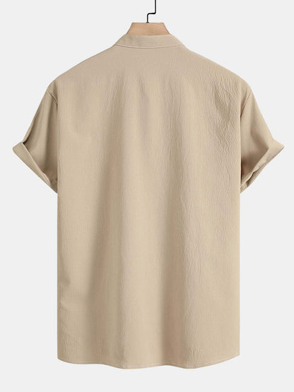 Crinkled Texture Stand Collar Shirt