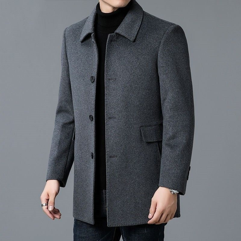 Men's mid-length thick double-faced trench coat