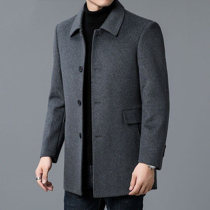 Men's mid-length thick double-faced trench coat