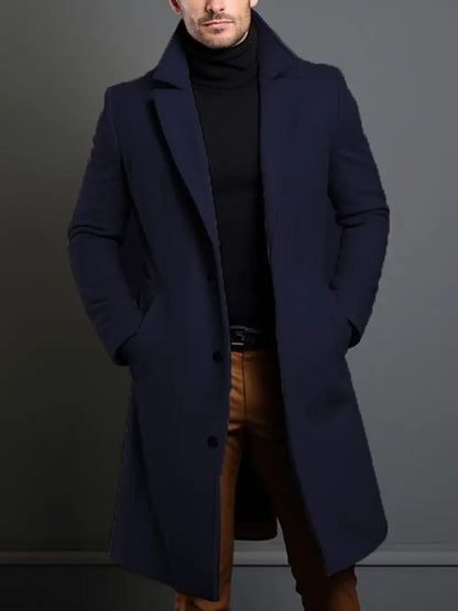Men's slim-fit long trench coat