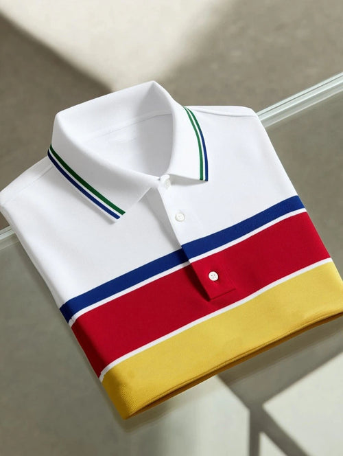 Men's Business Casual Fish Embroidered Button Short Sleeve Polo Shirt
