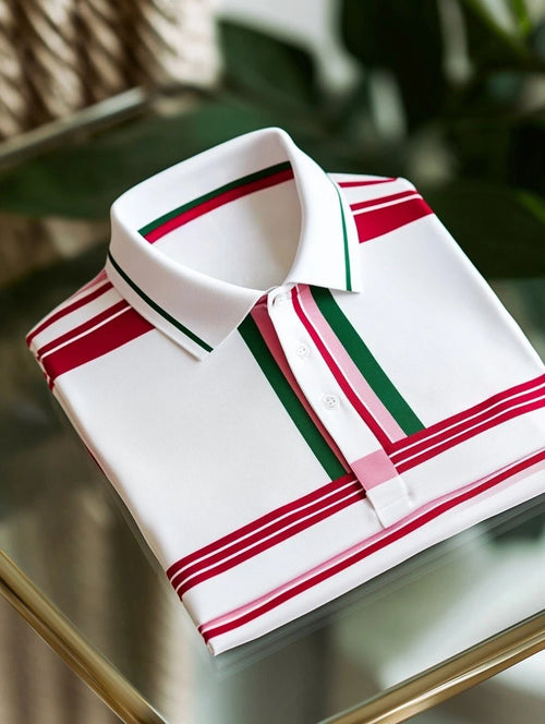 Men's Business Casual Fish Embroidered Button Short Sleeve Polo Shirt