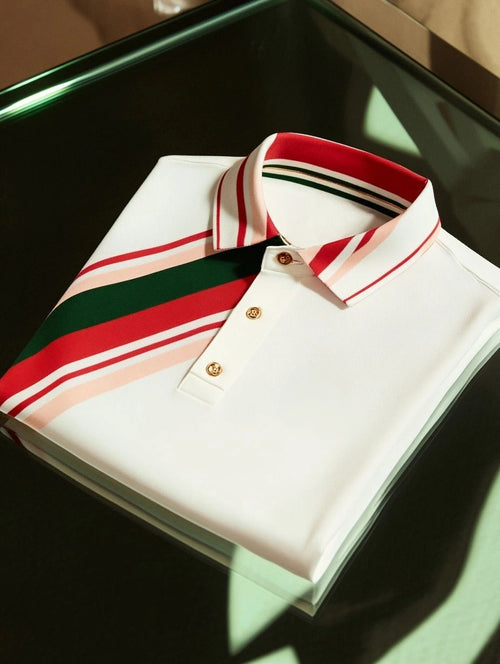 Men's Business Casual Fish Embroidered Button Short Sleeve Polo Shirt