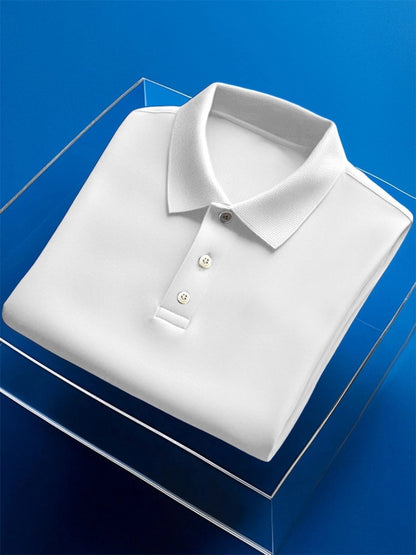 Men's Business Casual Embroidery Button Short Sleeve Polo Shirt