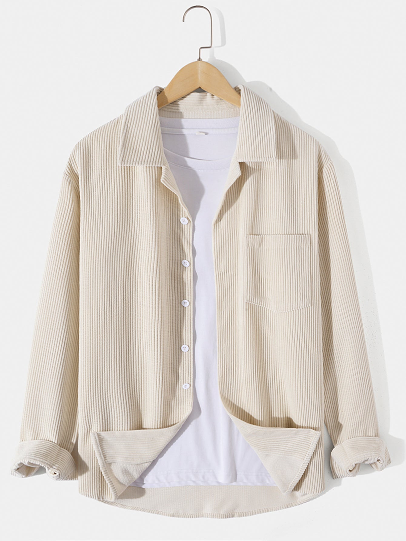 Long Sleeved Corduroy Revere Collar Shirt