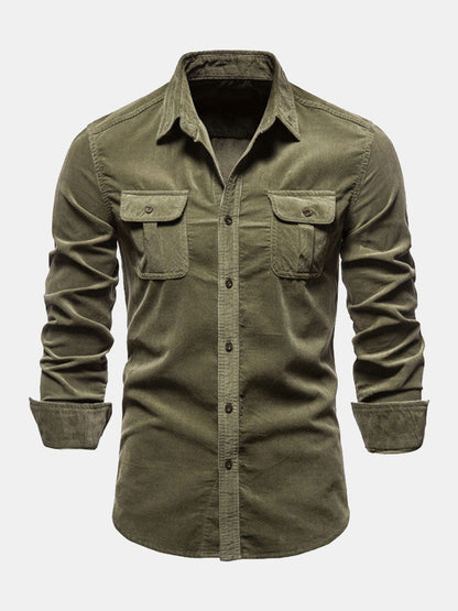 Regular Fit Cotton Corduroy Shirt With Pockets