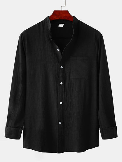 Long Sleeved Textured Stand Collar Shirt