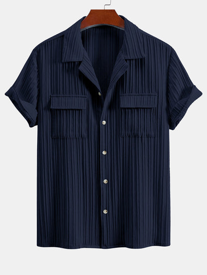 Textured Cuban Collar Pocket Shirt