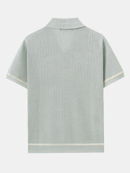 Contrast Trim Open Knit Shirt