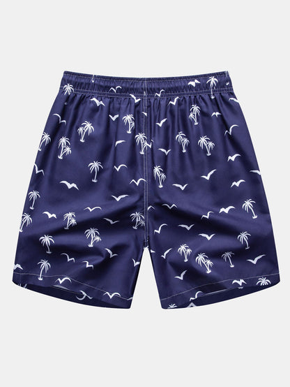 Palm Tree Seagull Print Swim Shorts