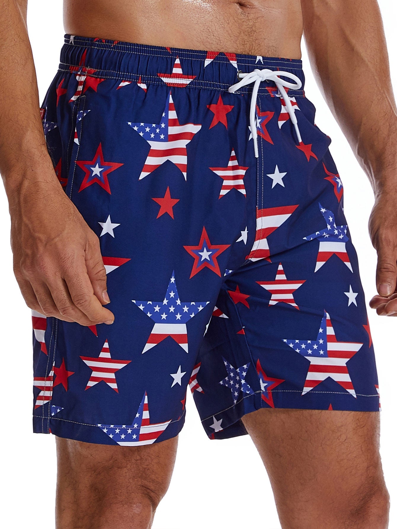 2 In 1 American Flag Star Print Swim Shorts