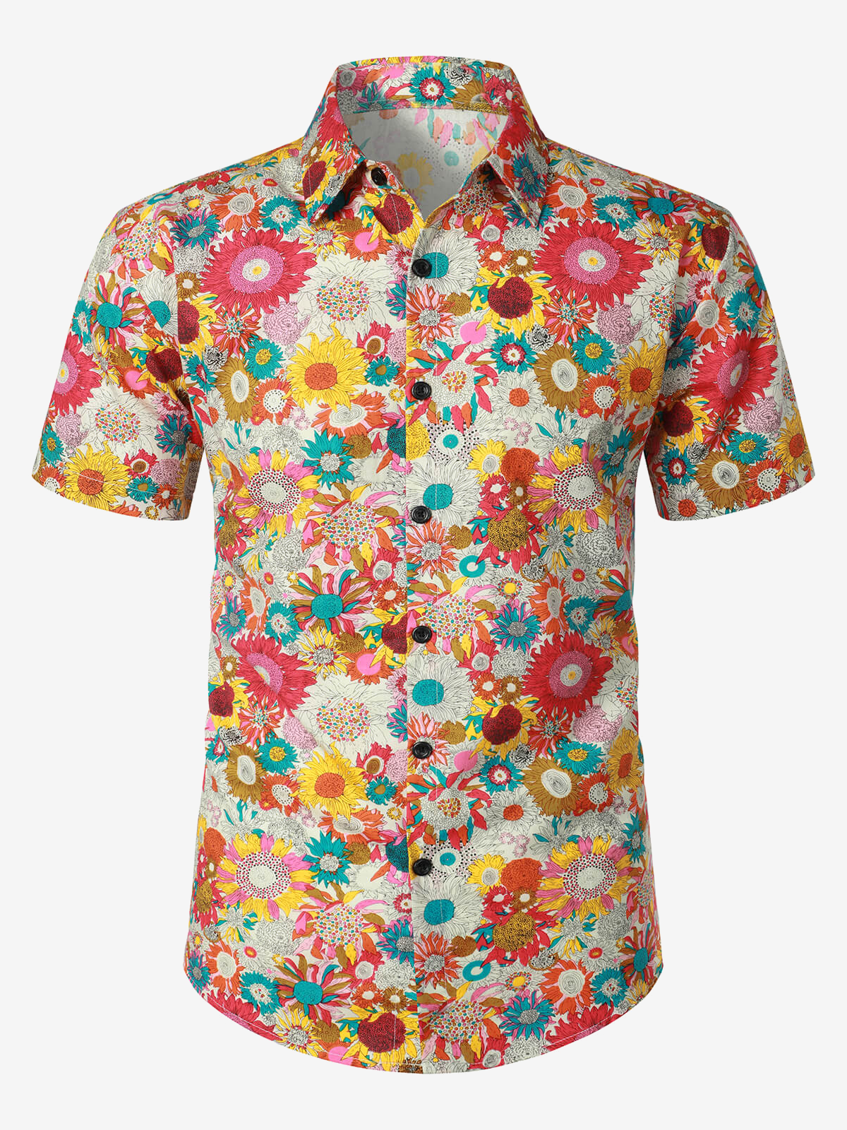 Men's Floral Cool Flower Summer Cotton Button Up Beach Short Sleeve Hawaiian Shirt