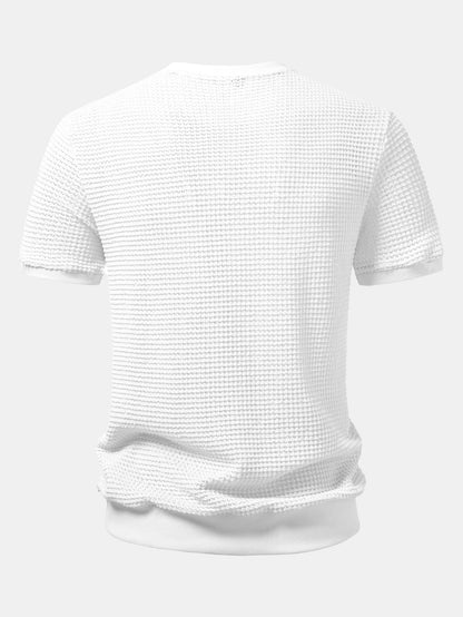 Short-Sleeve Waffle Ribbed Hem T-Shirt