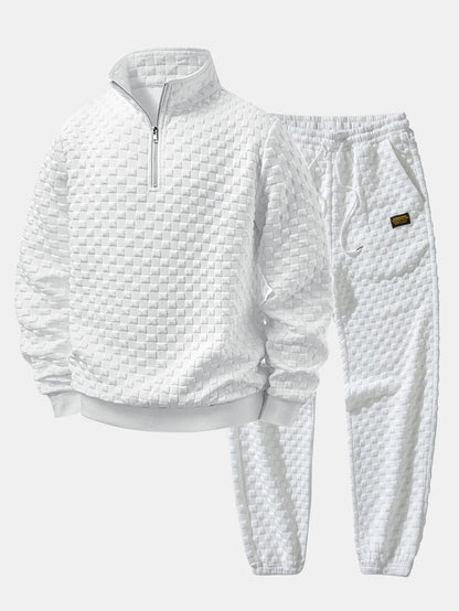 Checkerboard Jacquard Quarter Zip Sweatshirt & Jogger Pants