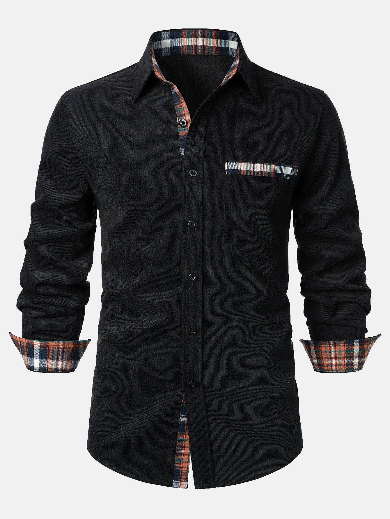 Corduroy Plaid Panel Button Up Shirt