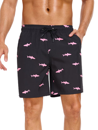 2 In 1 Pink Shark Print Swim Shorts