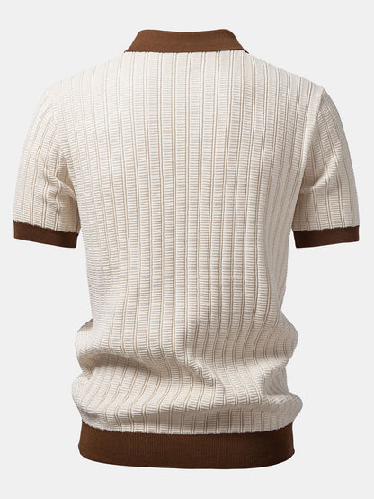 Contrast Textured Johnny Collar Knit Polo