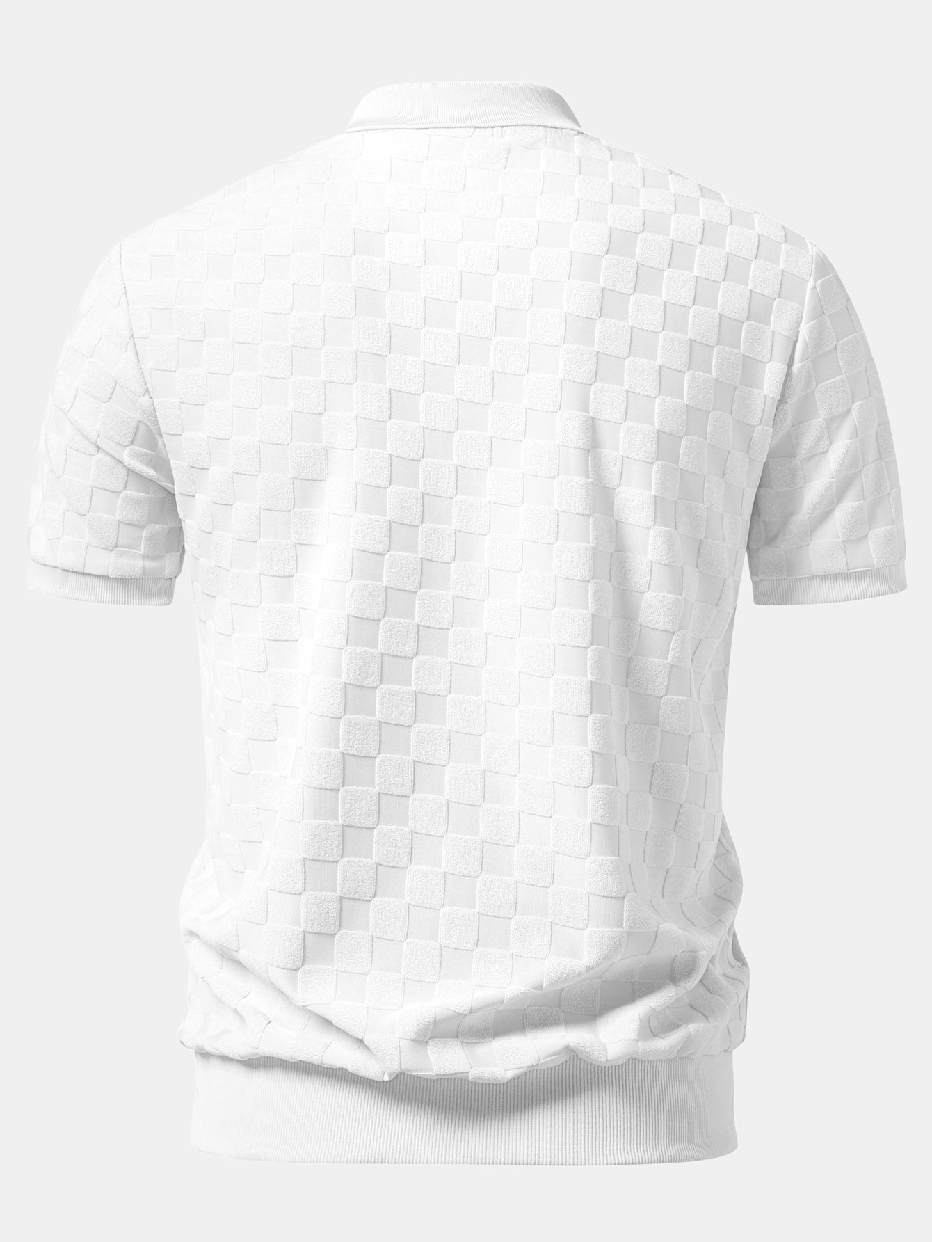 Checkerboard V-Neck Knit Polo