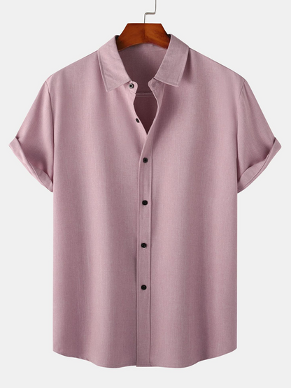 Men's Breathable Solid Color Cotton Button Up Casual Short Sleeve Shirt