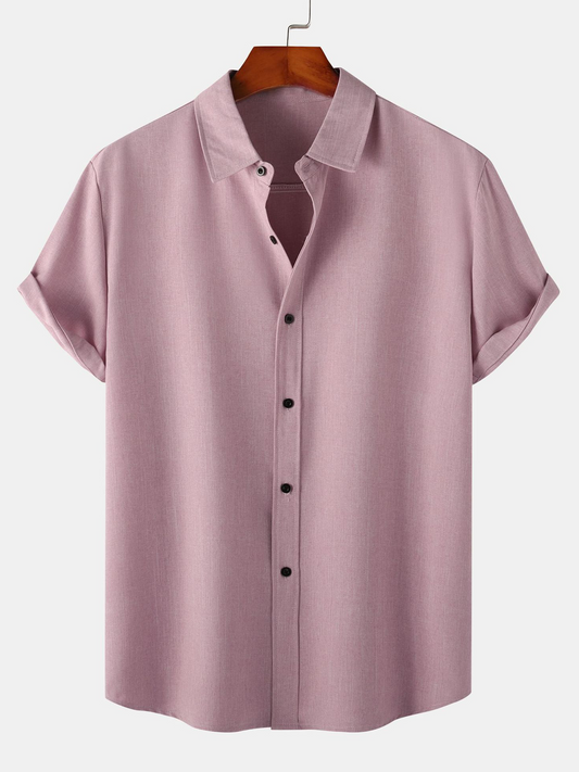 Men's Breathable Solid Color Cotton Button Up Casual Short Sleeve Shirt