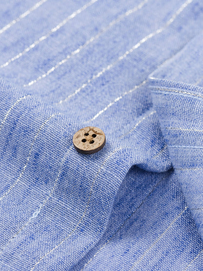 Long Sleeve Stripe Linen Look Button Up Shirt