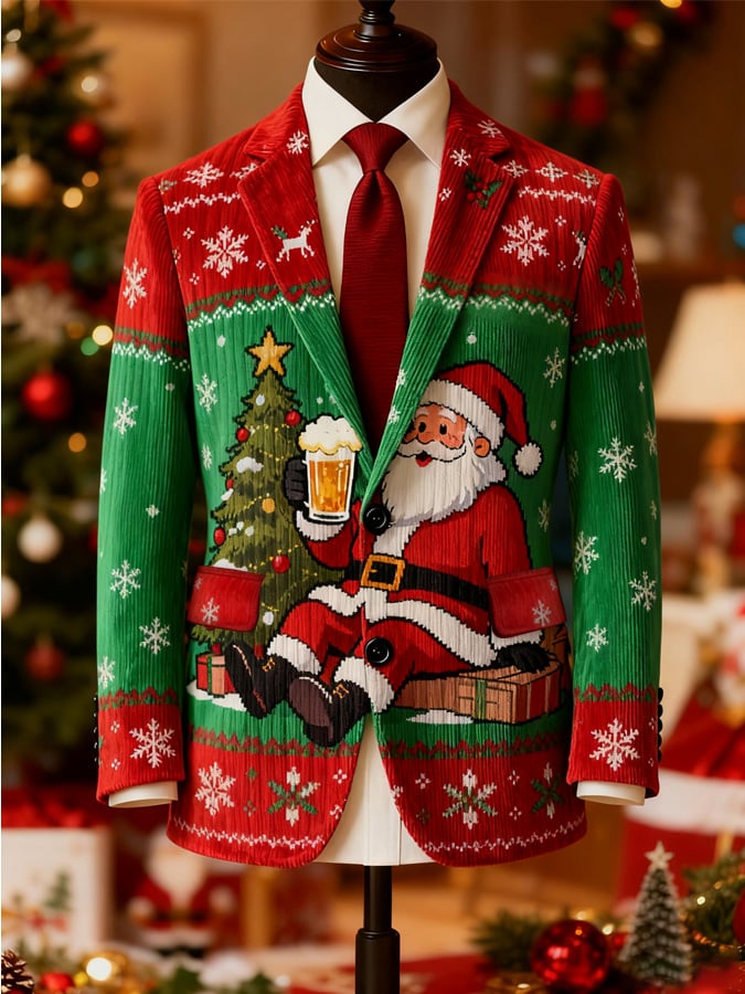 Men's Christmas Print Casual Blazer