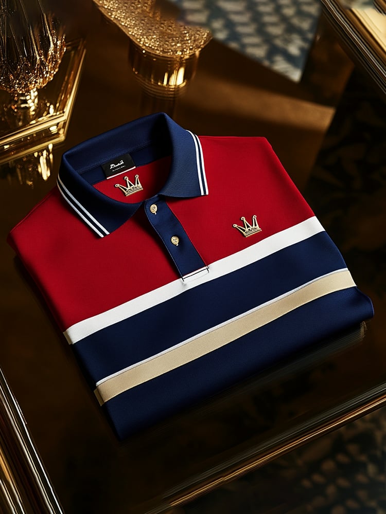 Men's Business Casual Logo Button Short Sleeve Polo Shirt